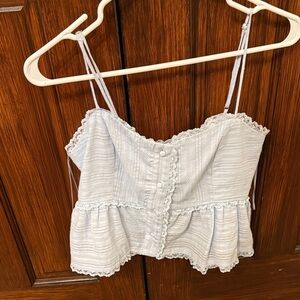 Women's Light Blue Lace Trim Top